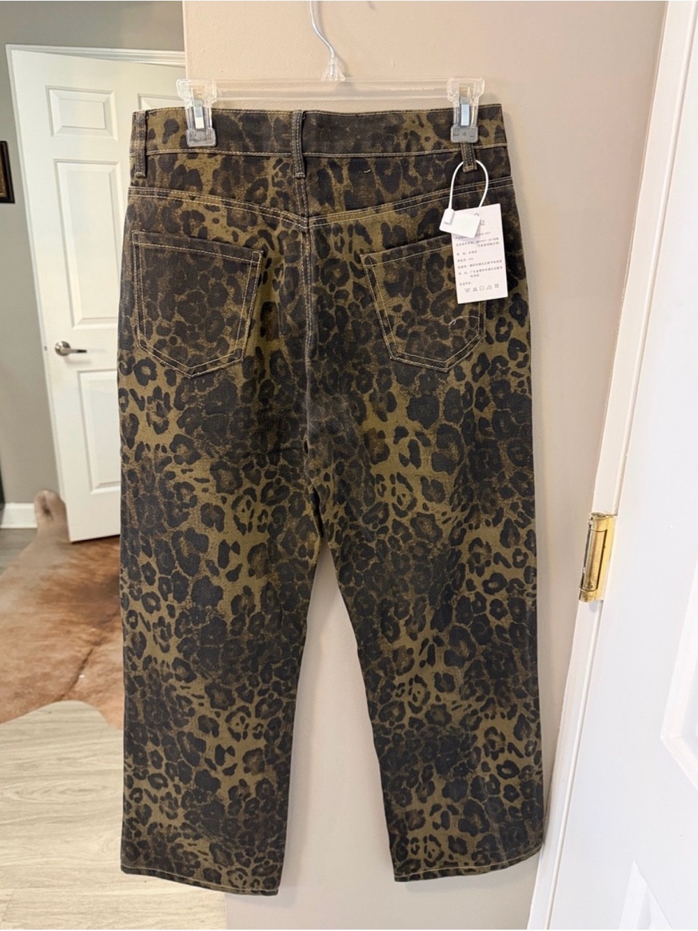 Leopard denim boot cut jean pants, western NWT XL 32 - Picture 3 of 4